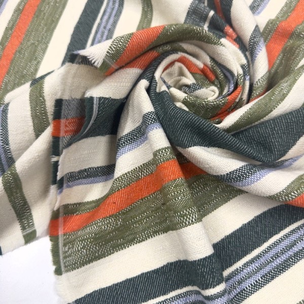 Tissu Coton viscose rayure vert multi couleur Tissu Coton viscose rayure vert multi couleur