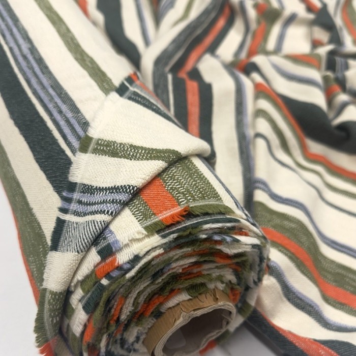 Tissu Coton viscose rayure vert multi couleur