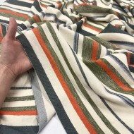 Tissu Coton viscose rayure vert multi couleur