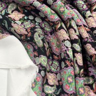 Tissu Coton Paisley noir multi couleur