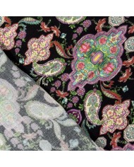 Tissu Coton Paisley noir multi couleur