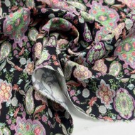 Tissu Coton Paisley noir multi couleur
