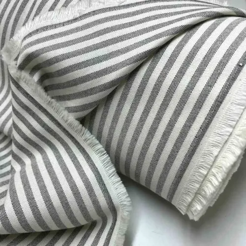 Tissu coton chambray rayures gris - Haute couture