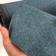Tissu Laine acrylique bleu canard chiné moucheté doré