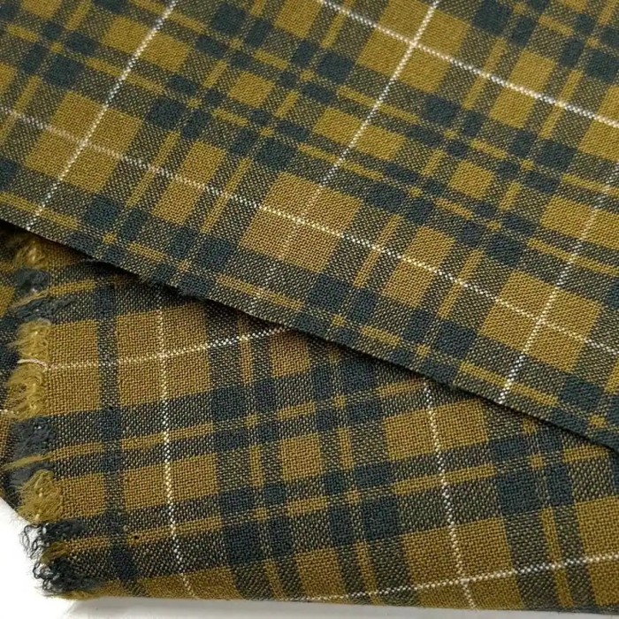 Tissu Laine polyester écossais vert olive