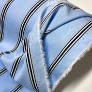 Tissu popeline de coton rayures bleu noir - Haute couture