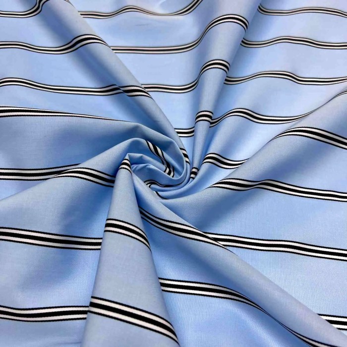 Tissu popeline de coton rayures bleu noir - Haute couture