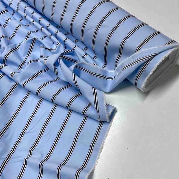 Tissu popeline de coton rayures bleu noir - Haute couture Tissu popeline de coton rayures bleu noir - Haute couture