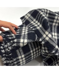 Tissu pure laine épais écossais noir et blanc