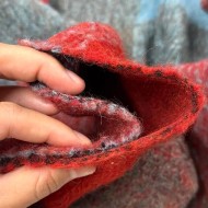 Tissu Laine acrylique épais grands carreaux rouges gris bleu ciel