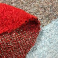 Tissu Laine acrylique épais grands carreaux rouges gris bleu ciel