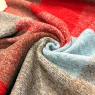 Tissu Laine acrylique épais grands carreaux rouges gris bleu ciel