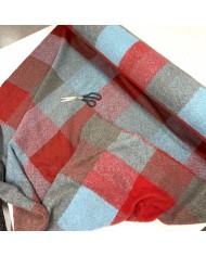 Tissu Laine acrylique épais grands carreaux rouges gris bleu ciel