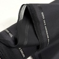 Tissu laine sèche mérinos Super 130’s uni noir à légère brillance