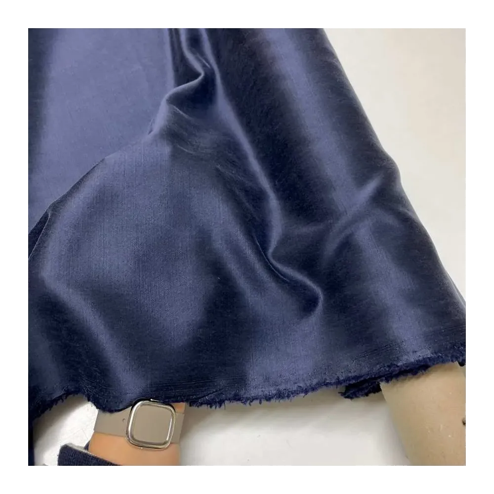 Tissu cupro laine viscose bleu marine - Haute couture