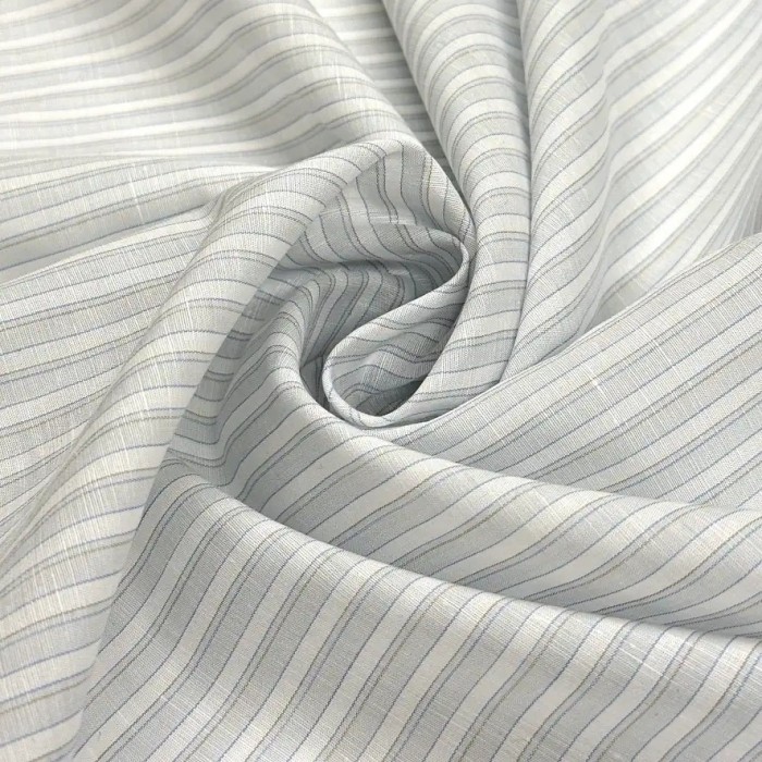 Tissu viscose coton rayé blanc et gris clair