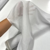 Tissu viscose coton rayé blanc et gris clair
