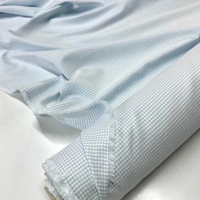 Tissu coton tissé carreaux bleu ciel - Haute couture Tissu coton tissé carreaux bleu ciel - Haute couture