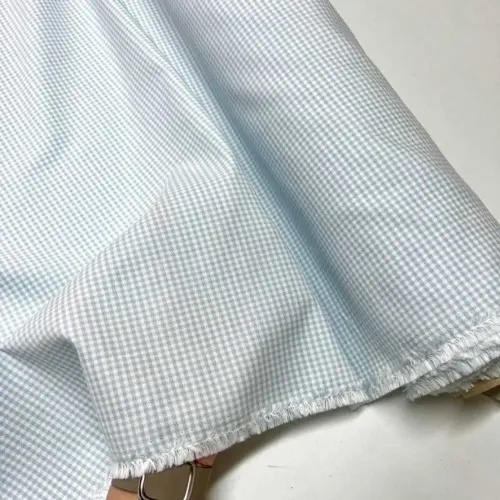 Tissu coton tissé carreaux bleu ciel - Haute couture
