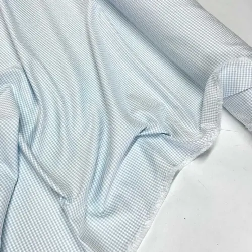 Tissu coton tissé carreaux bleu ciel - Haute couture