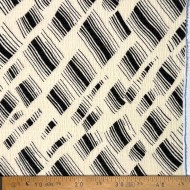 Tissu polyester gaufré rayures abstraites noires sur fond crème