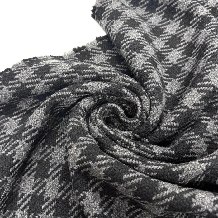 Tissu laine acrylique tartan épais noir et gris