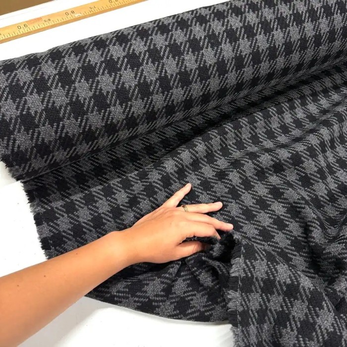 Tissu laine acrylique tartan épais noir et gris