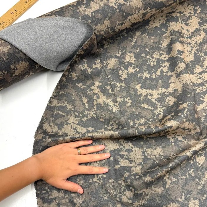 Tissu laine polyester camouflage digital beige kaki