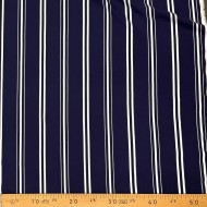 Tissu viscose rayé blanc sur fond bleu marine foncé