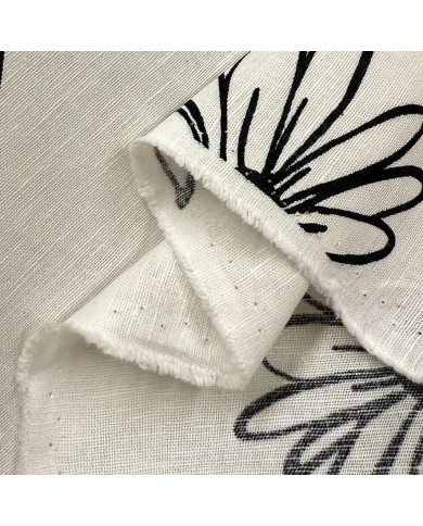 Tissu coton fibres mélangées fleurs noir sur blanc cassé