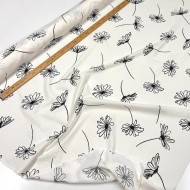 Tissu coton fibres mélangées fleurs noir sur blanc cassé