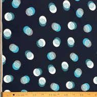 Tissu viscose coton grands pois blancs turquoise sur bleu marine foncé