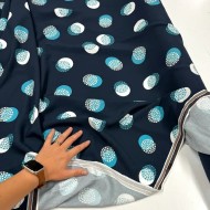 Tissu viscose coton grands pois blancs turquoise sur bleu marine foncé