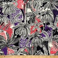 Tissu viscose tropical palmiers fuchsia et violet sur fond noir