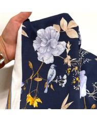 Tissu coton viscose fleurs pivoines sur fond bleu nuit