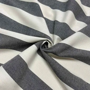 Tissu coton tissé rayures gris blanc - Haute couture