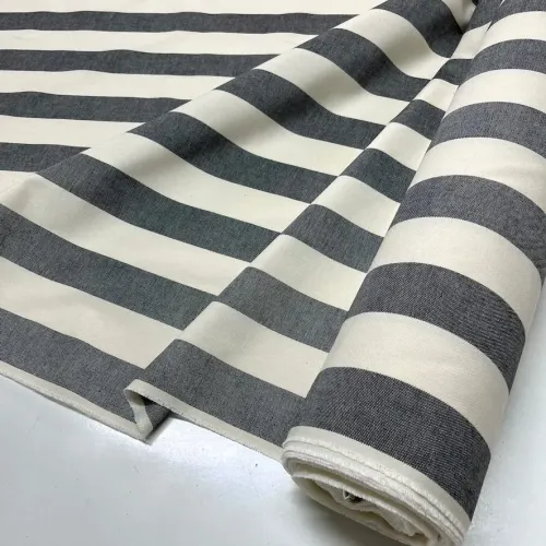 Tissu coton tissé rayures gris blanc - Haute couture