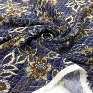 Tissu viscose floral vintage quadrillé sur fond bleu nuit
