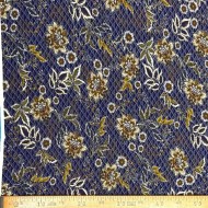 Tissu viscose floral vintage quadrillé sur fond bleu nuit