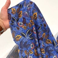 Tissu viscose feuillage ethnique sur fond bleu cobalt