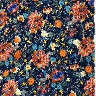 Tissu coton viscose floral bohème multicolore sur bleu nuit