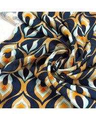 Tissu viscose plume de paon ocre bleu marine foncé