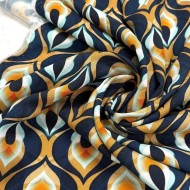 Tissu viscose plume de paon ocre bleu marine foncé