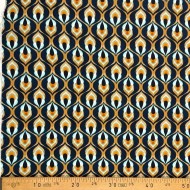 Tissu viscose plume de paon ocre bleu marine foncé