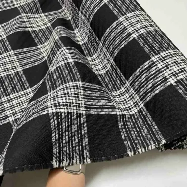 Tissu lainage gros carreaux noir blanc - Haute couture
