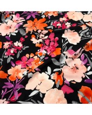Tissu viscose floral aquarelle multicolore sur fond noir