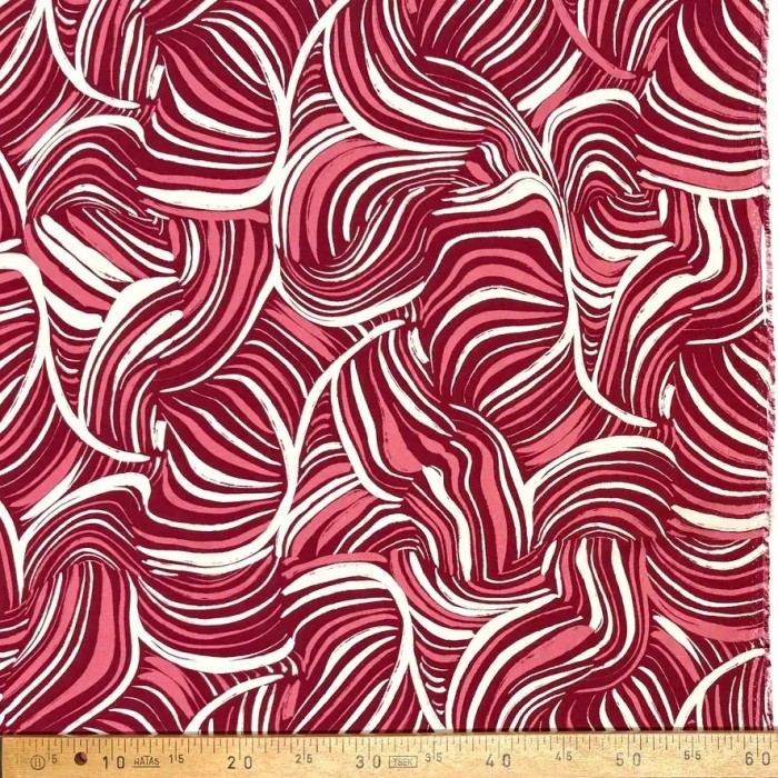 Tissu coton viscose tourbillon rouge rose blanc