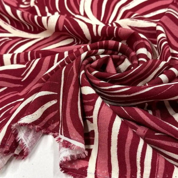 Tissu coton viscose tourbillon rouge rose blanc Tissu coton viscose tourbillon rouge rose blanc