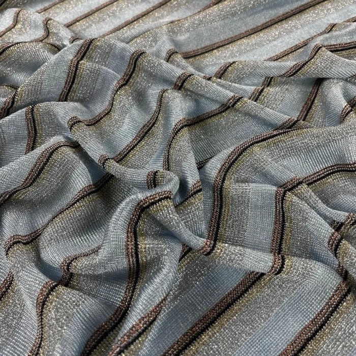 Tissu viscose maille lurex à rayure gris doré