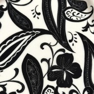Tissu viscose paisley fleuri contrasté noir et blanc cassé